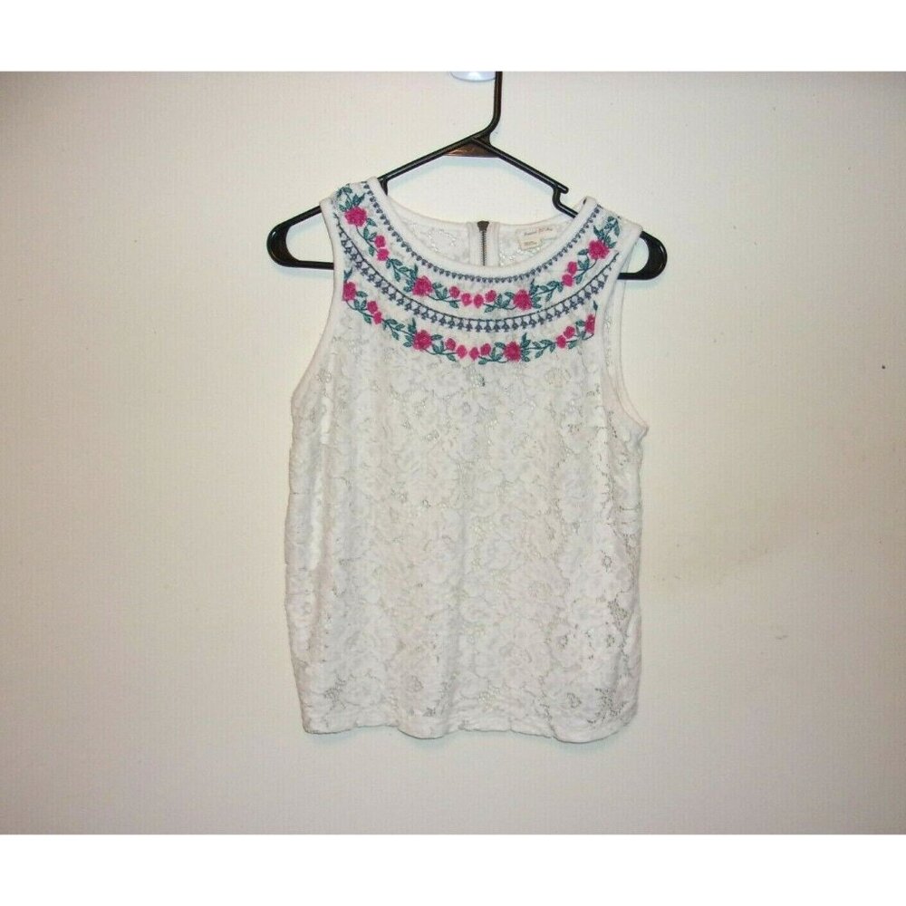 Meadow Rue White Lace Floral Trim Tank Top XS‎ Sleeveless Embroidered Blouse